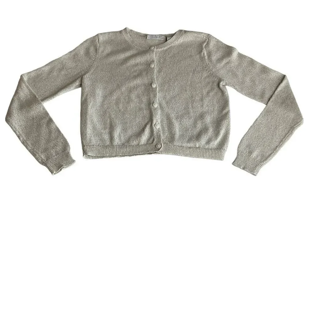 Children’s Place Cardigan Button Front Cream Gold Long Sleeves Girls 10/12 Large